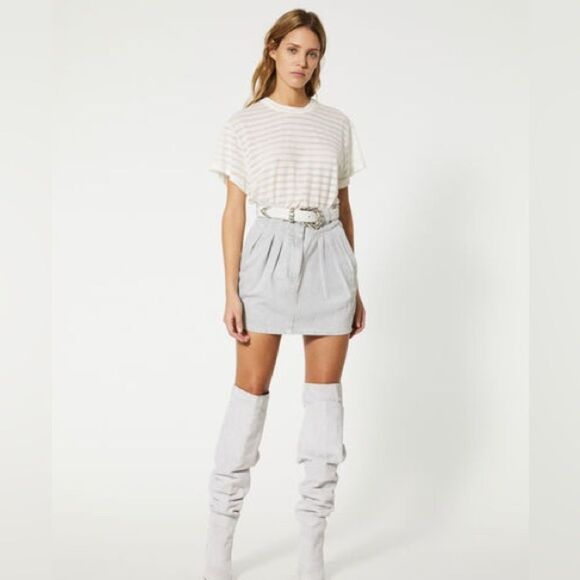 IRO PARIS FRANCE Pleated Senti Gray Denim Skirt 20s NWT 36 - Picture 1 of 13